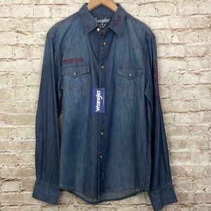 WRANGLER TEXAS A&M AGGIES MENS BLUE WESTERN SNAP LONG SLEEVE DRESS SHIRT denim